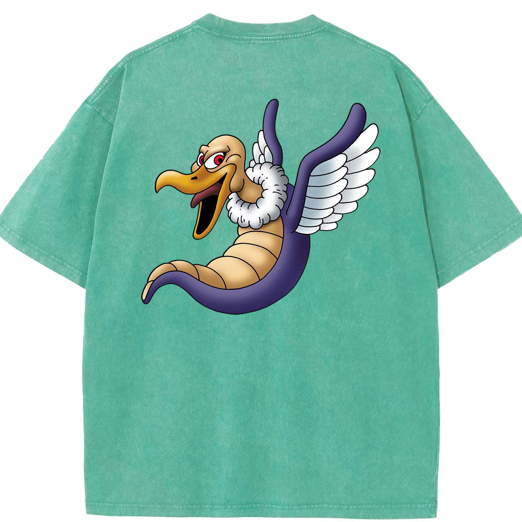 （画像用） ドラゴンクエスト Doragon Kuesuto Dragon Quest 綿100% ヴィンテージ風 半袖Tシャツ（背面プリント）